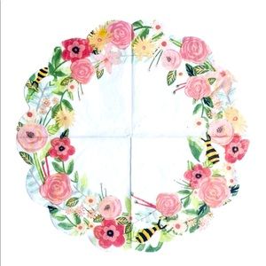Spring Fling Pink Floral Bee Scalloped Die-Cut Edge Luncheon Doily Napkins, 16ct